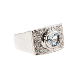 Bague Tank en or blanc, aigue-marine et diamants - Castafiore