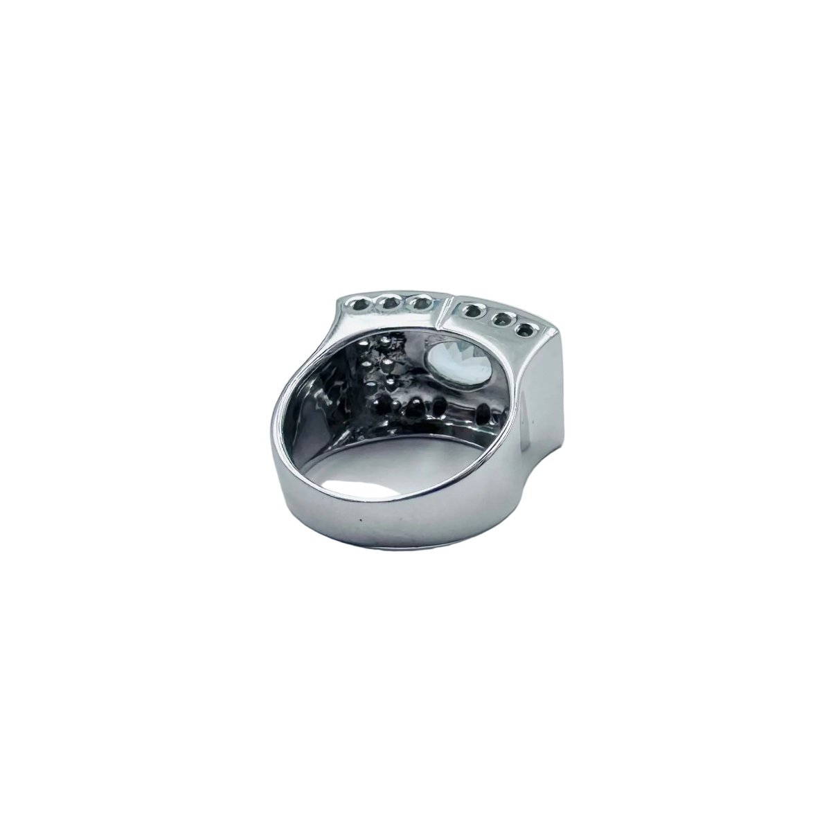Bague Tank en or blanc, aigue-marine et diamants - Castafiore