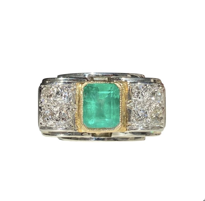 Bague Tank en or blanc, or jaune, émeraude et diamants - Castafiore