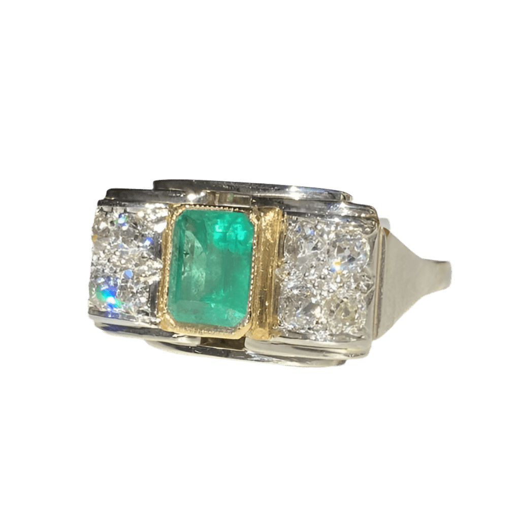 Bague Tank en or blanc, or jaune, émeraude et diamants - Castafiore