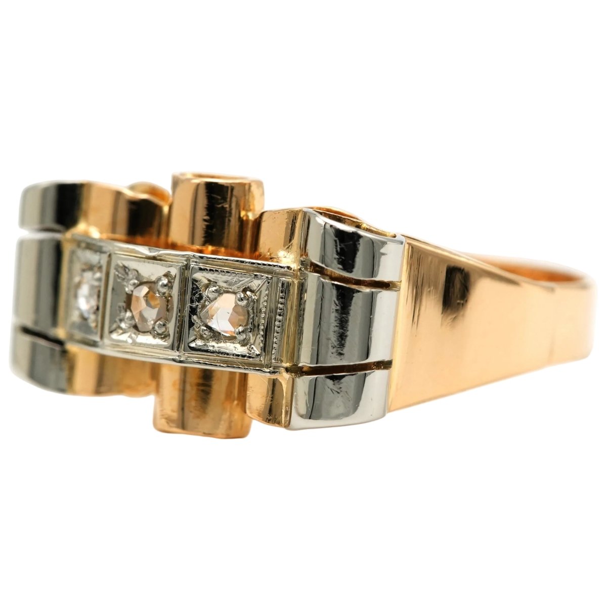 Bague Tank en or blanc, or jaune et diamants - Castafiore