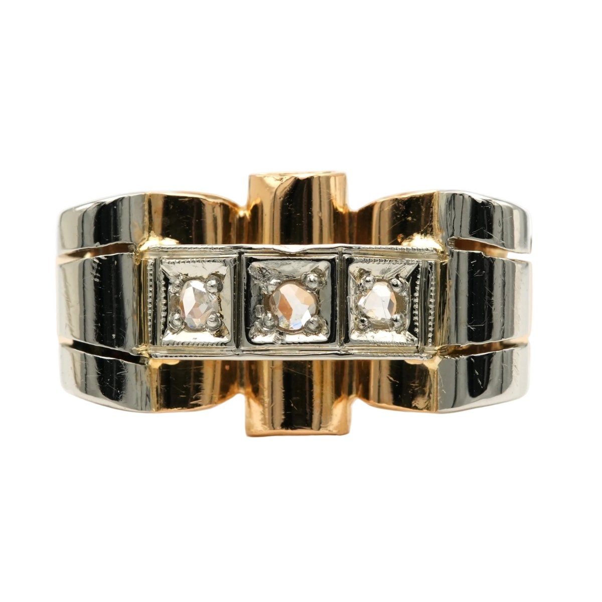 Bague Tank en or blanc, or jaune et diamants - Castafiore