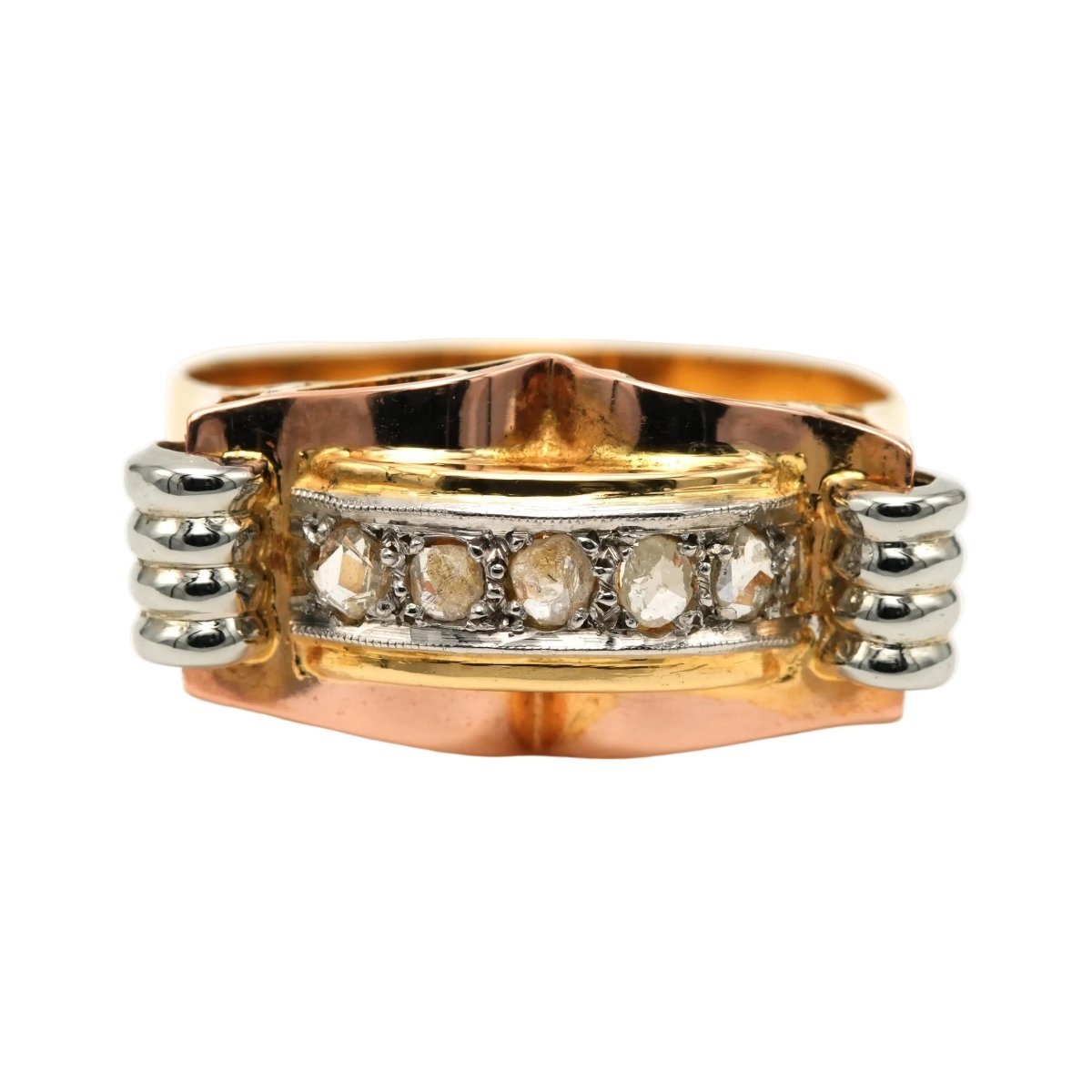 Bague Tank en or blanc, or jaune et diamants - Castafiore