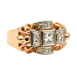 Bague Tank en or blanc, or jaune et zirconiums - Castafiore