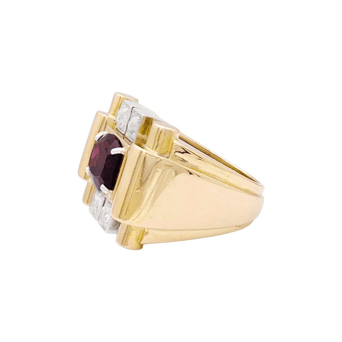 Bague Tank en or blanc, or jaune, grenat et diamants - Castafiore