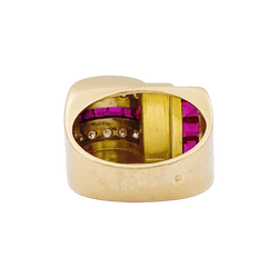 Bague Tank en or blanc, or jaune, rubis et diamants - Castafiore