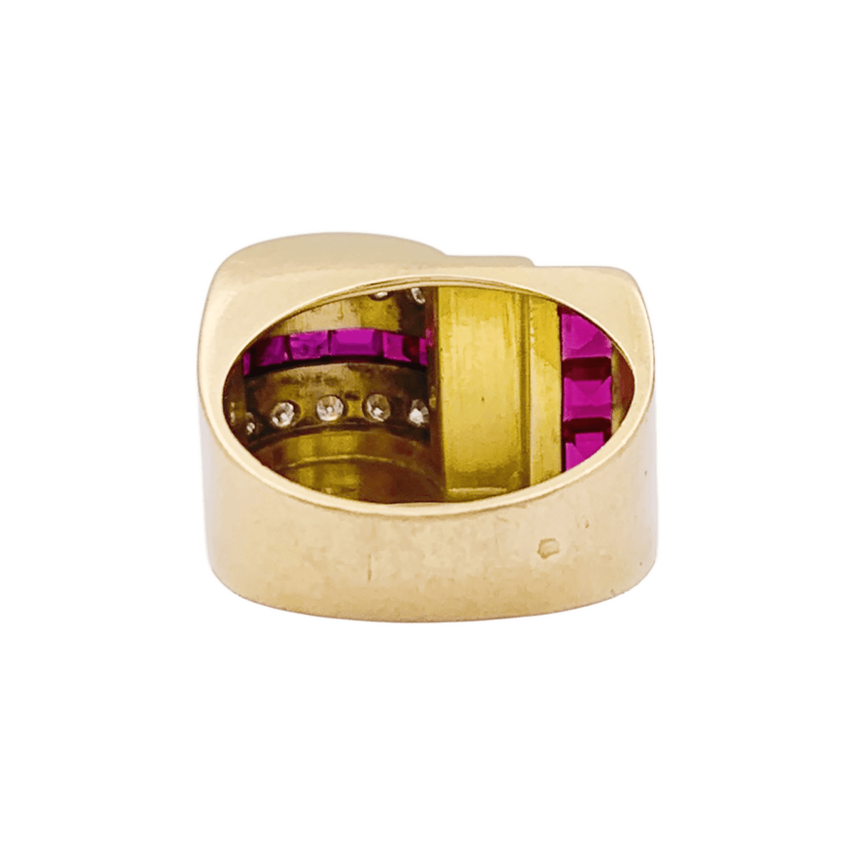 Bague Tank en or blanc, or jaune, rubis et diamants - Castafiore