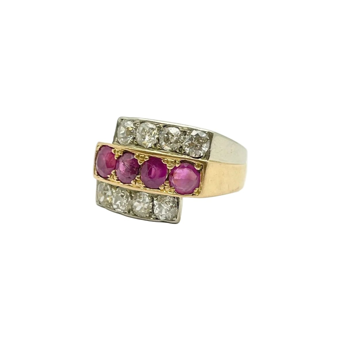Bague Tank en or blanc, or jaune, rubis et diamants - Castafiore