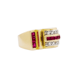 Bague Tank en or blanc, or jaune, rubis et diamants - Castafiore