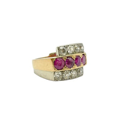 Bague Tank en or blanc, or jaune, rubis et diamants - Castafiore