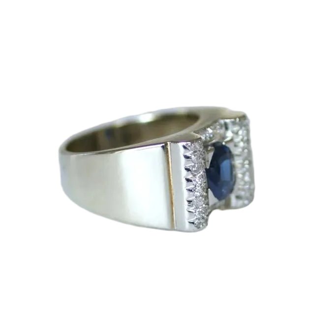 Bague Tank en or blanc, platine, saphir et diamants - Castafiore