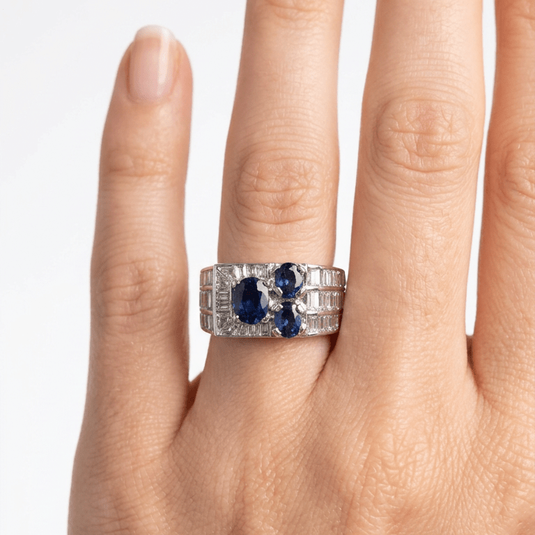 Bague Tank en or blanc, saphirs et diamants - Castafiore
