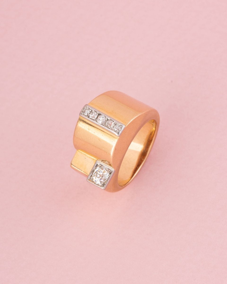 Bague tank en or jaune 18 carats et diamants - Castafiore