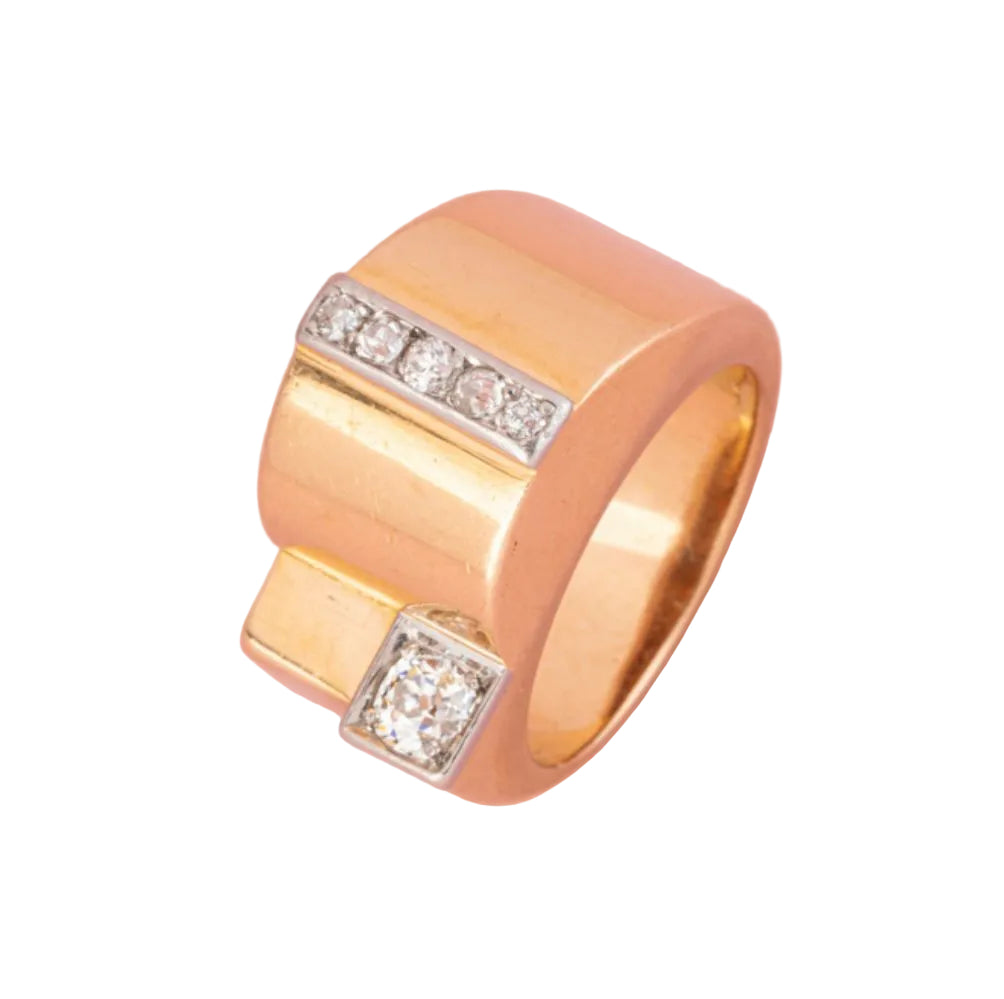 Bague tank en or jaune 18 carats et diamants - Castafiore
