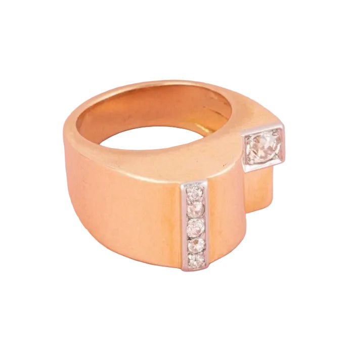 Bague tank en or jaune 18 carats et diamants - Castafiore