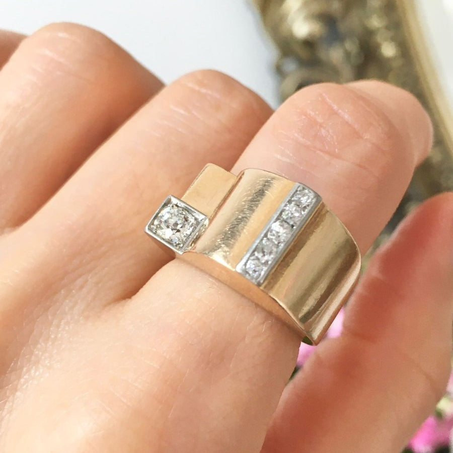 Bague tank en or jaune 18 carats et diamants - Castafiore
