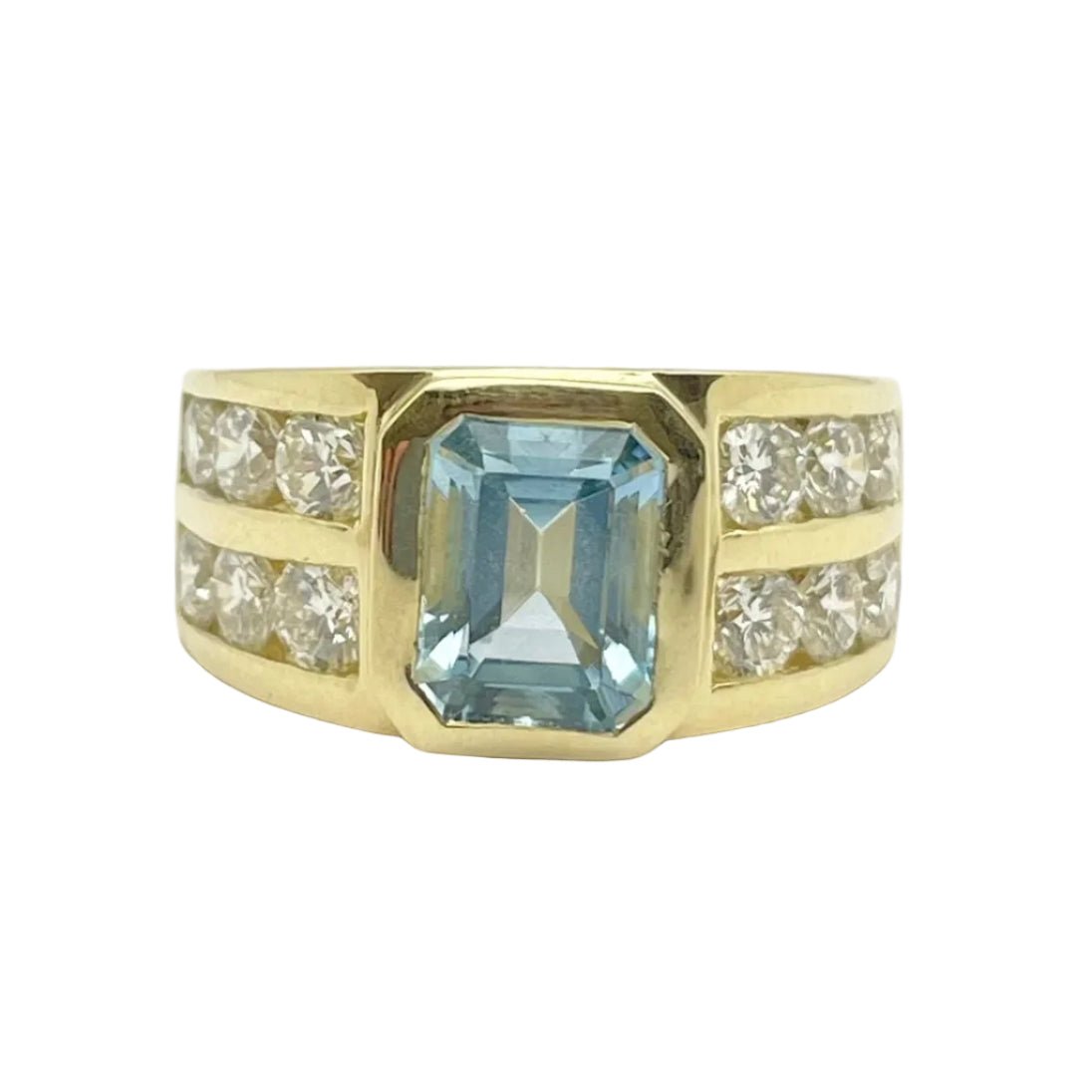 Bague Tank en or jaune, aigue - marine et diamants - Castafiore