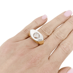 Bague Tank en or jaune, blanc et diamant brun - Castafiore