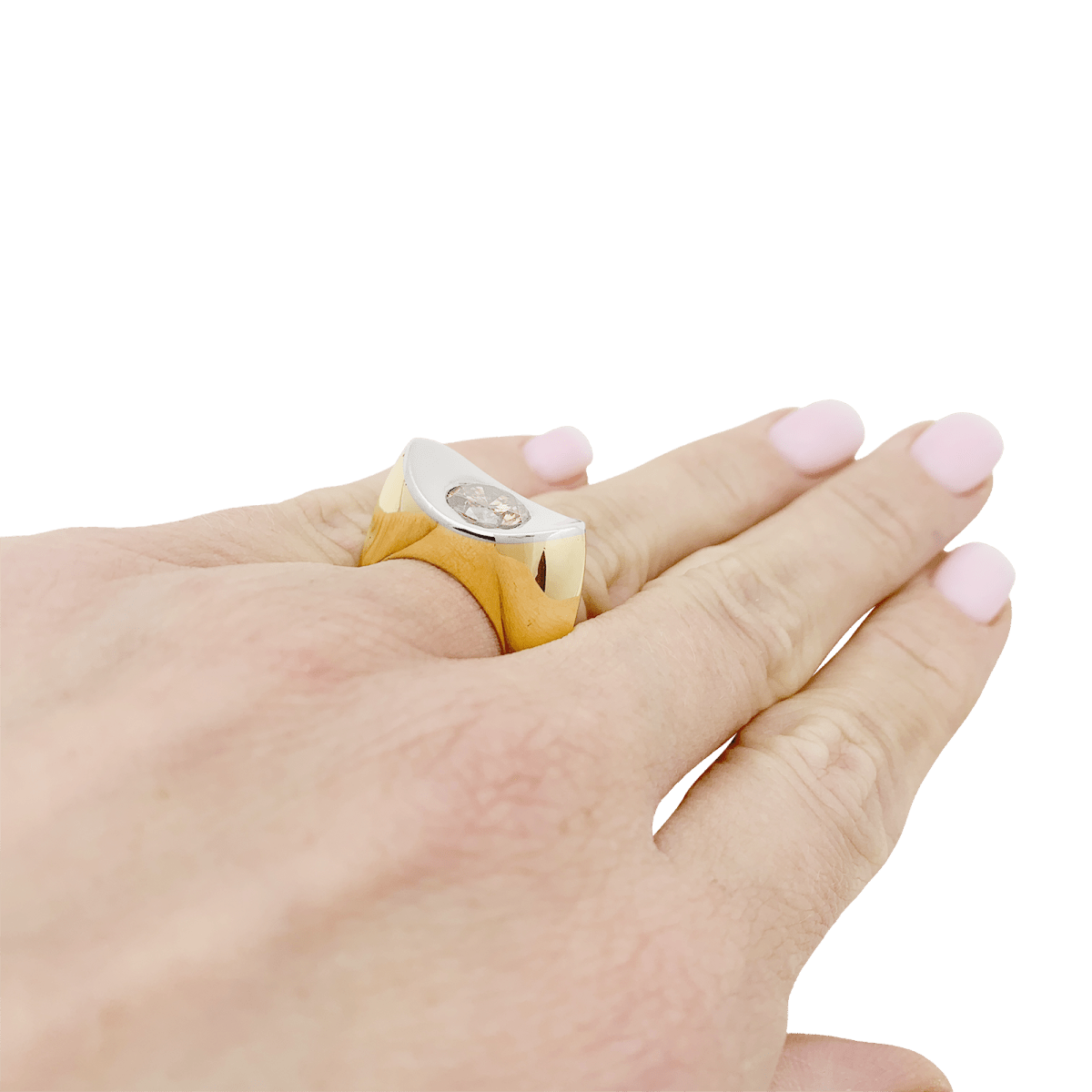 Bague Tank en or jaune, blanc et diamant brun - Castafiore