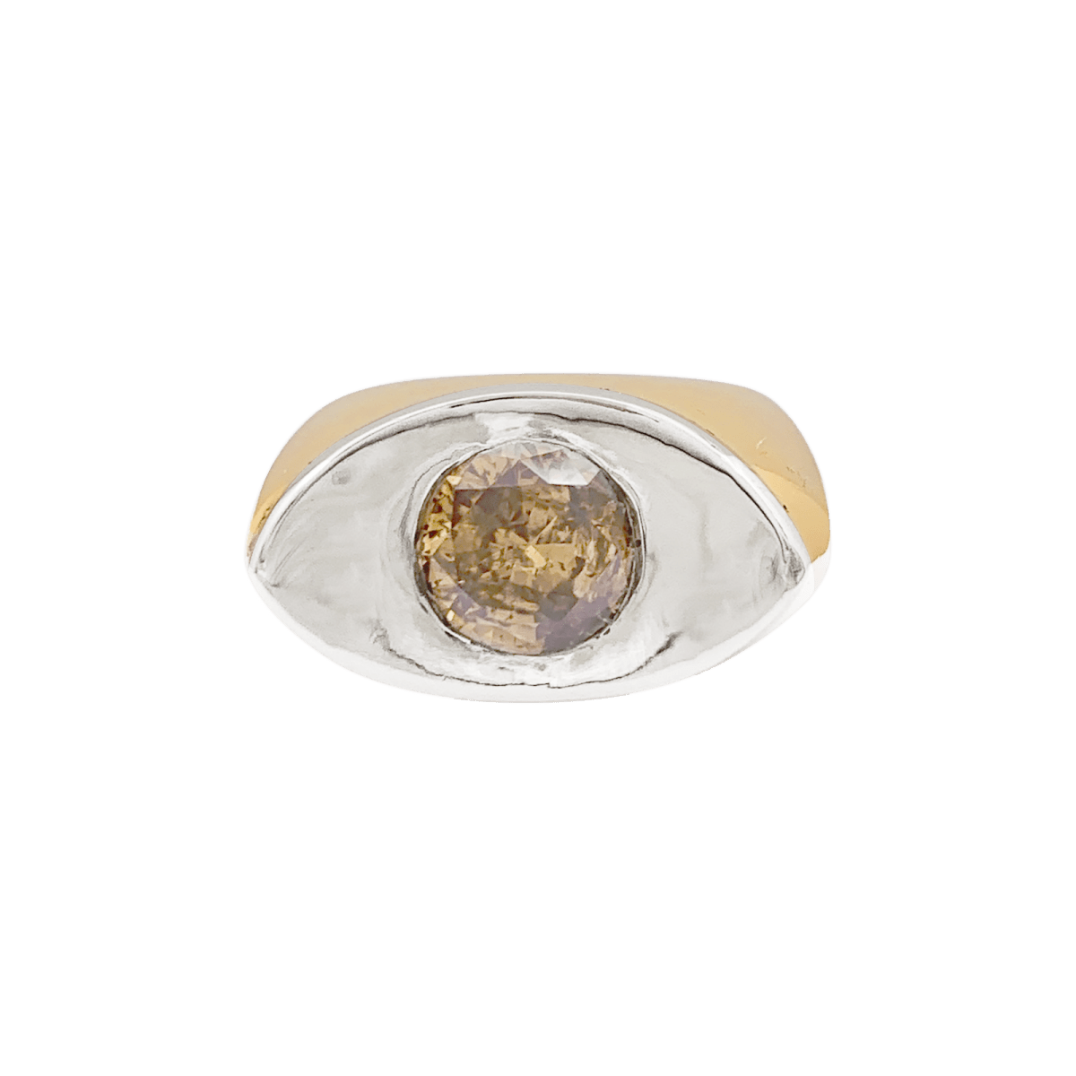 Bague Tank en or jaune, blanc et diamant brun - Castafiore