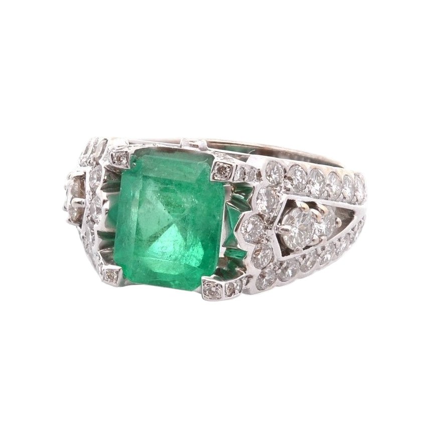 Bague Tank en or jaune, émeraude et diamants - Castafiore