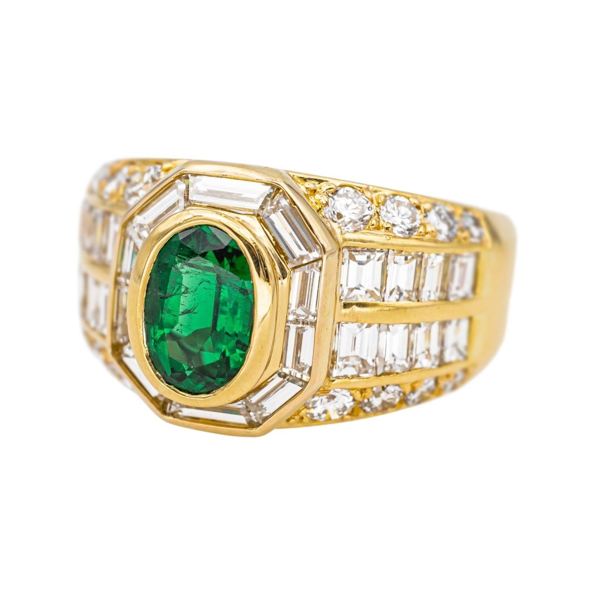 Bague Tank en or jaune, émeraude et diamants - Castafiore