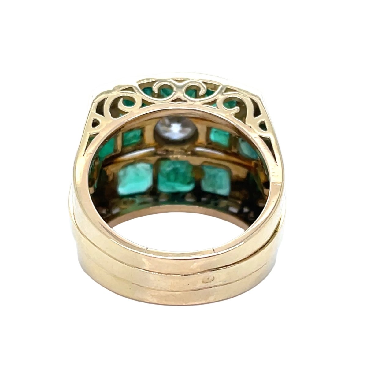 Bague Tank en or jaune, émeraudes et diamants - Castafiore