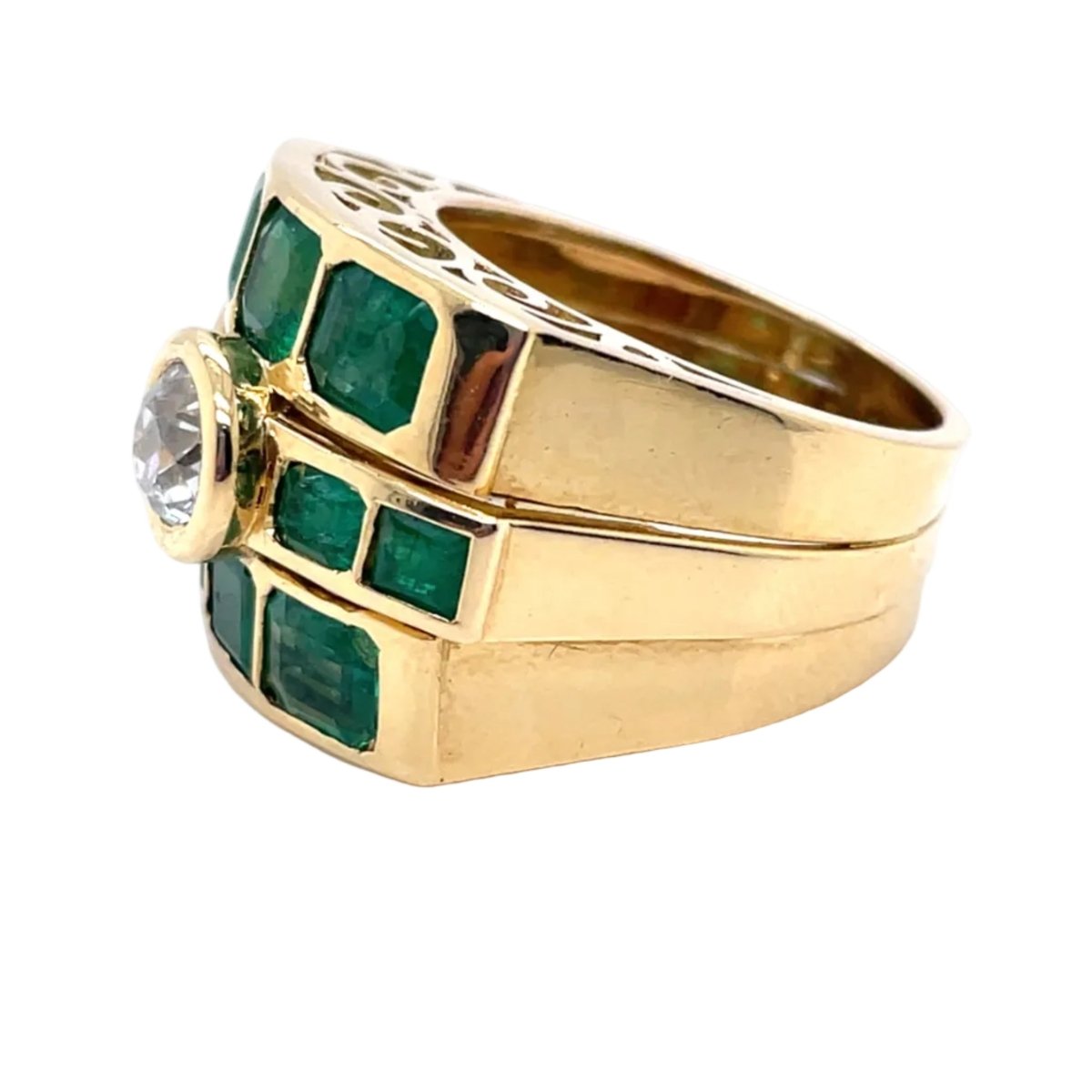 Bague Tank en or jaune, émeraudes et diamants - Castafiore