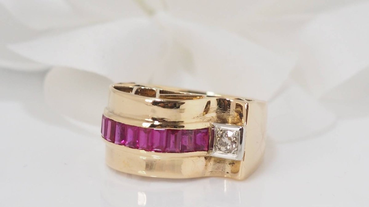 Bague tank en or jaune et diamant - Castafiore