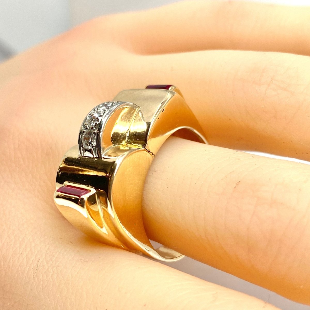 Bague Tank en or jaune et diamants - Castafiore