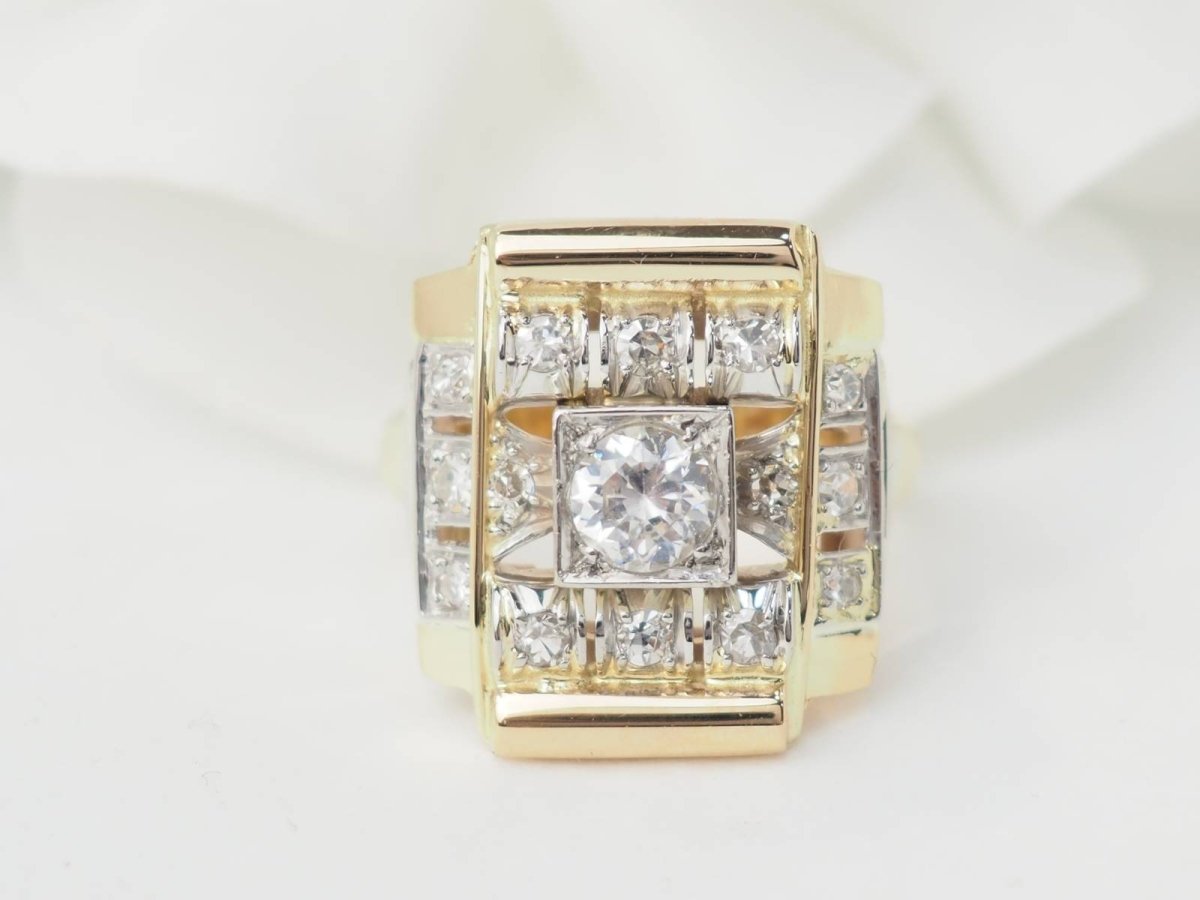 Bague Tank en or jaune et diamants - Castafiore