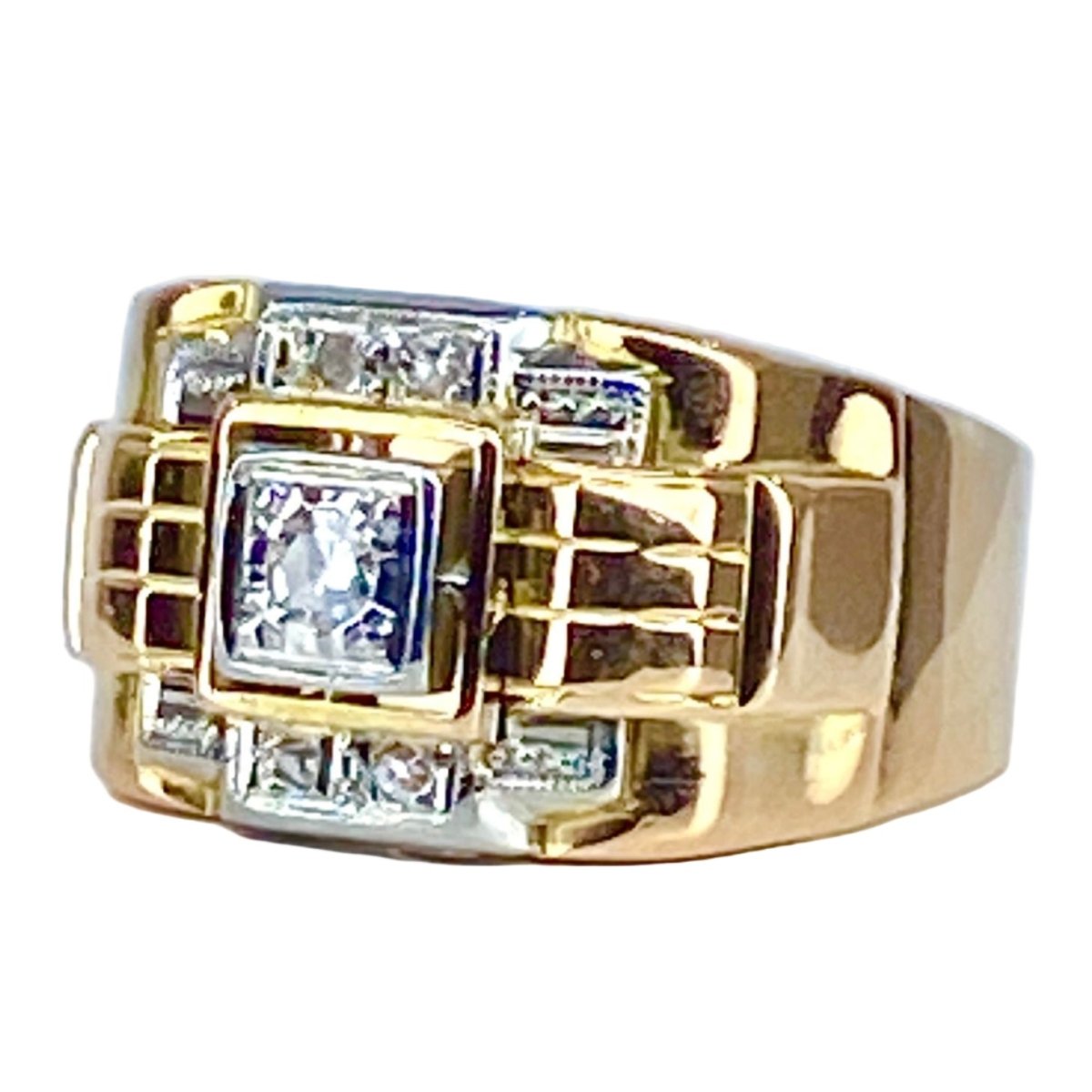 Bague Tank en or jaune et diamants - Castafiore