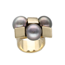 Bague Tank en or jaune et perles - Castafiore