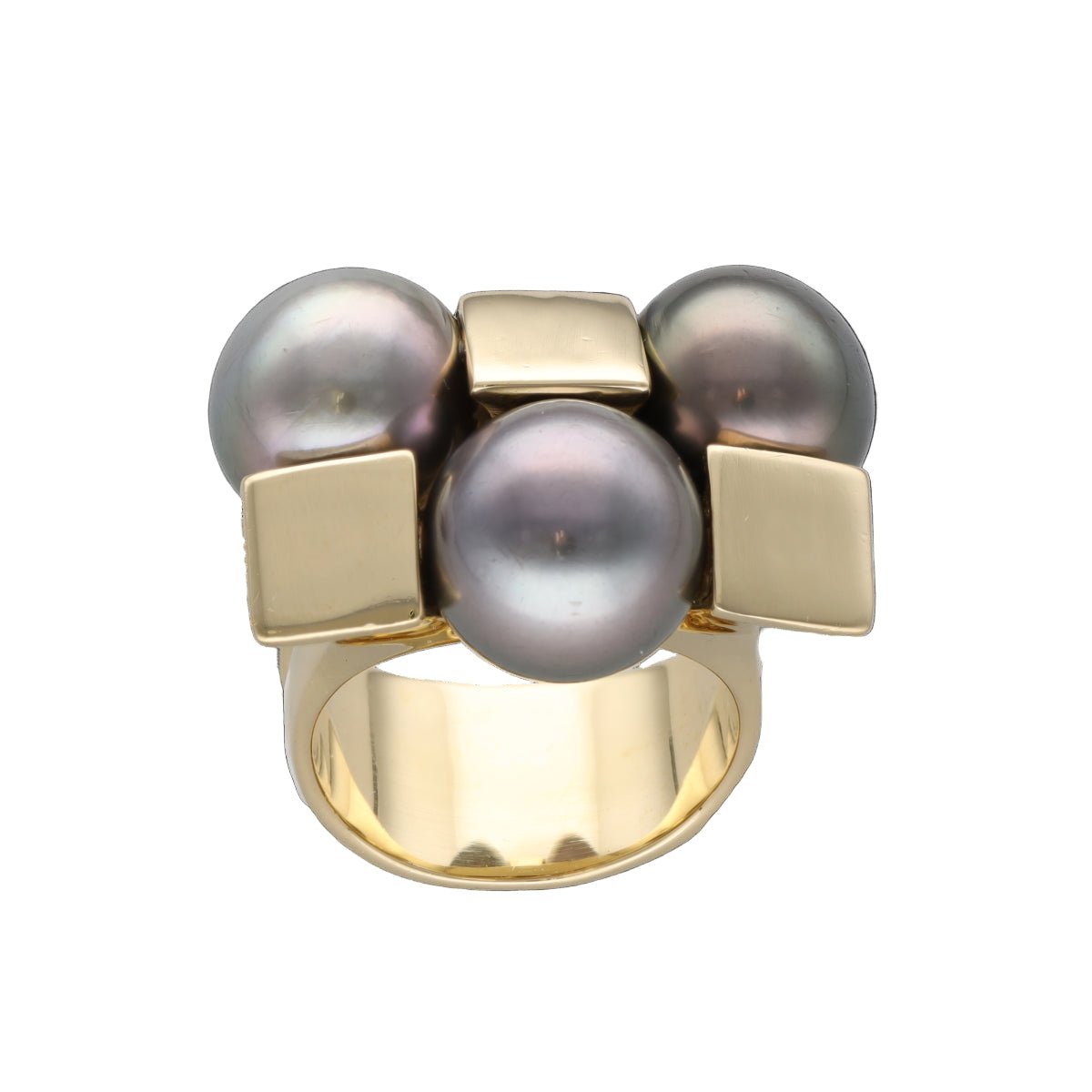 Bague Tank en or jaune et perles - Castafiore