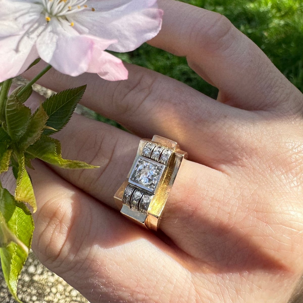 Bague tank en or jaune et platine - Castafiore
