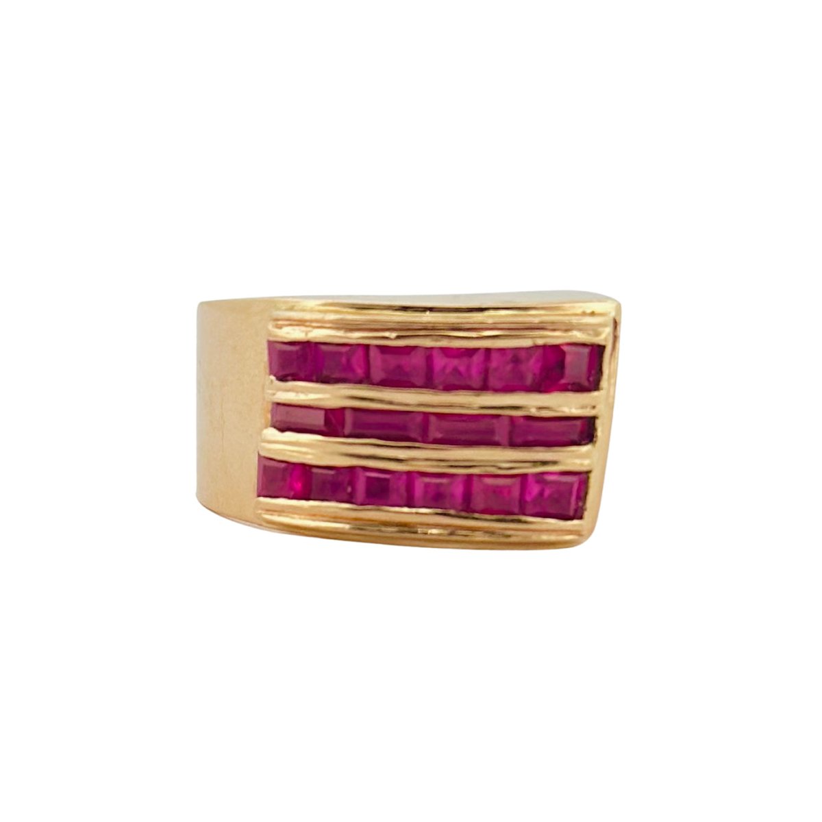 Bague Tank en or jaune et rubis - Castafiore