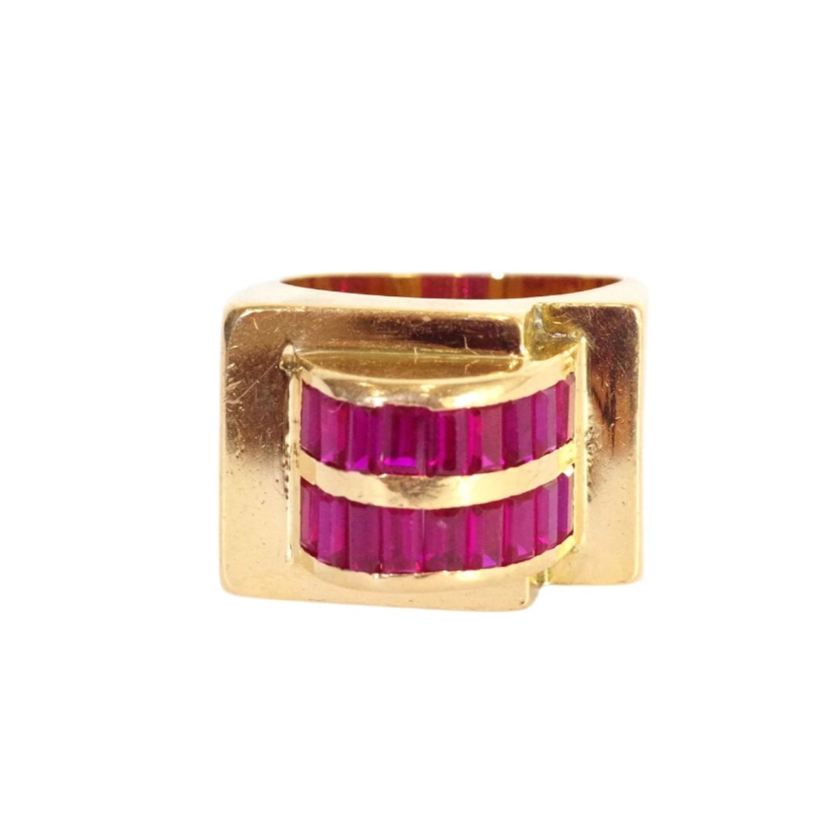 Bague Tank en or jaune et rubis - Castafiore