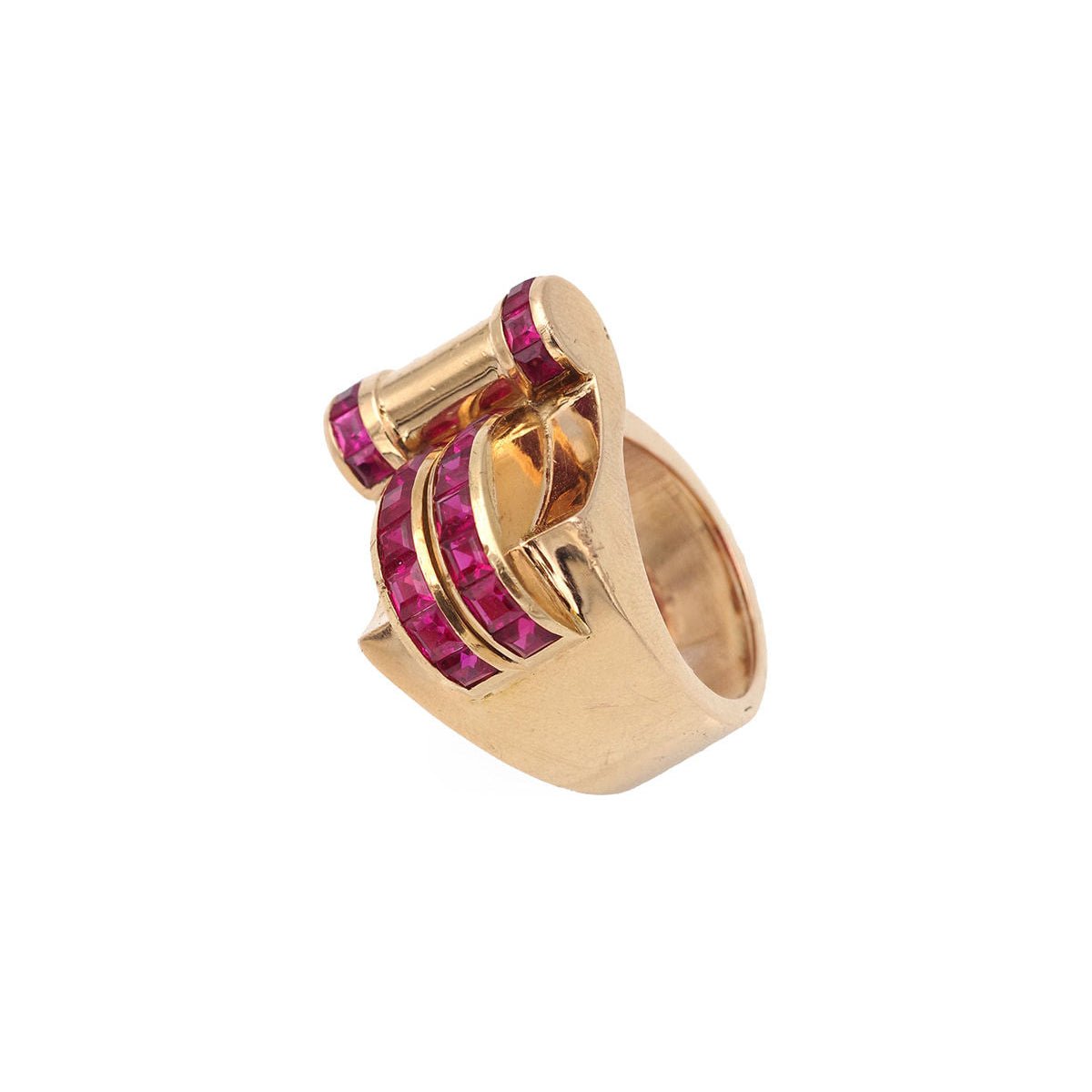 Bague Tank en or jaune et rubis - Castafiore