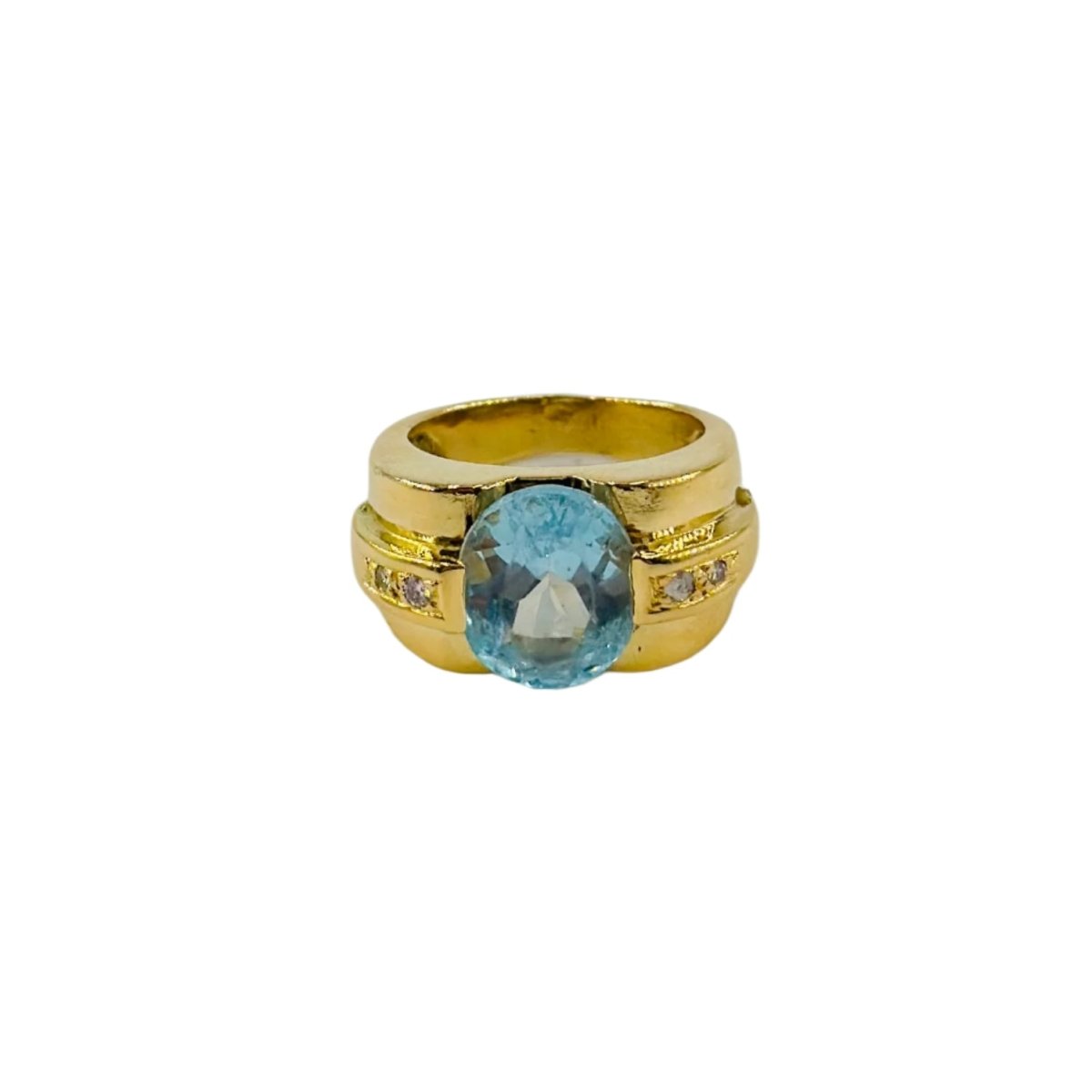 Bague Tank en or jaune et topaze bleue - Castafiore