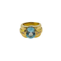 Bague Tank en or jaune et topaze bleue - Castafiore