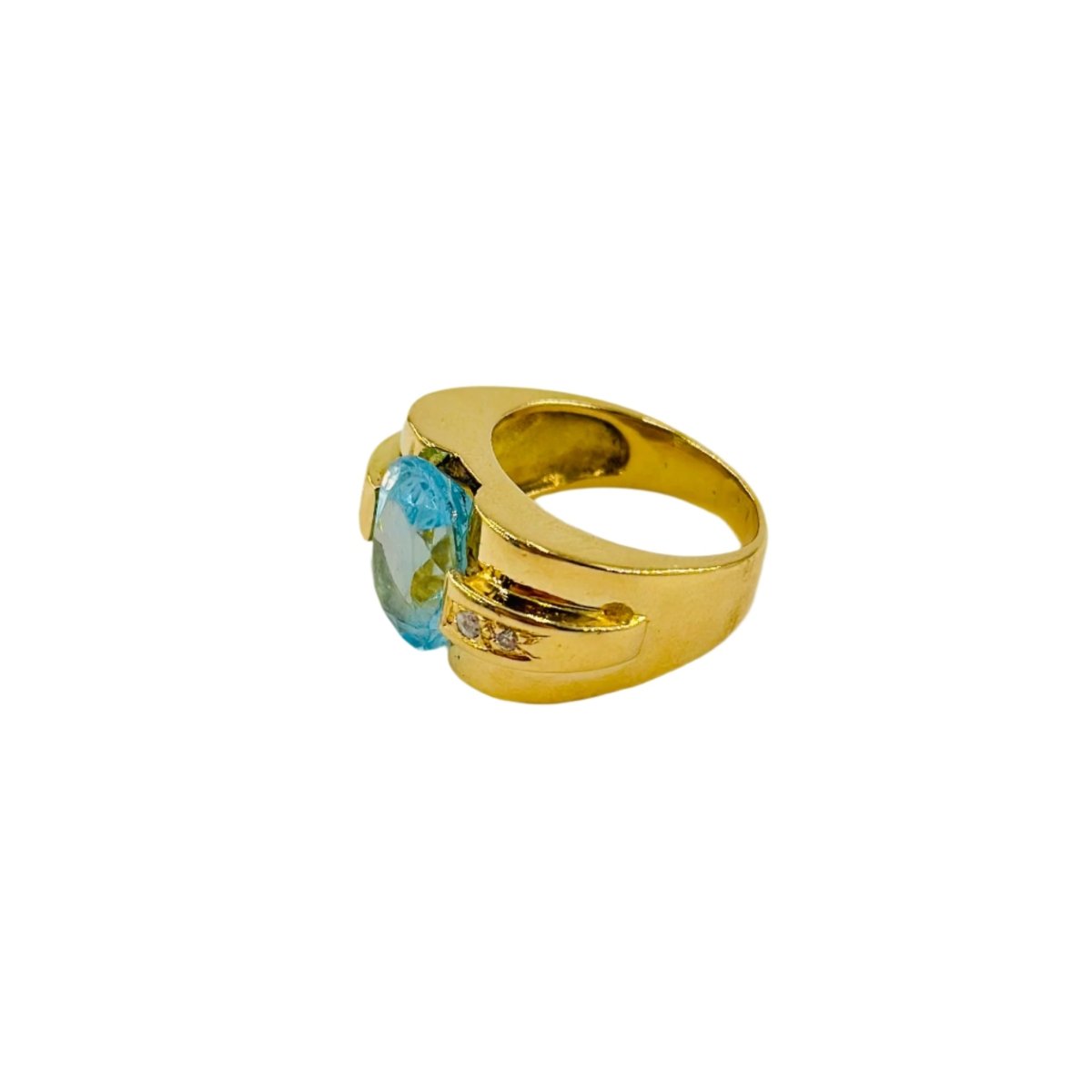 Bague Tank en or jaune et topaze bleue - Castafiore