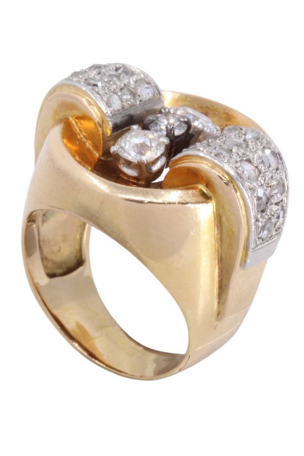 Bague Tank en or jaune, or blanc et diamants - Castafiore