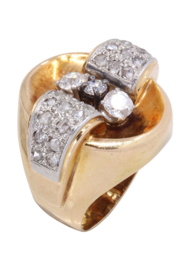 Bague Tank en or jaune, or blanc et diamants - Castafiore