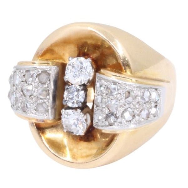 Bague Tank en or jaune, or blanc et diamants - Castafiore