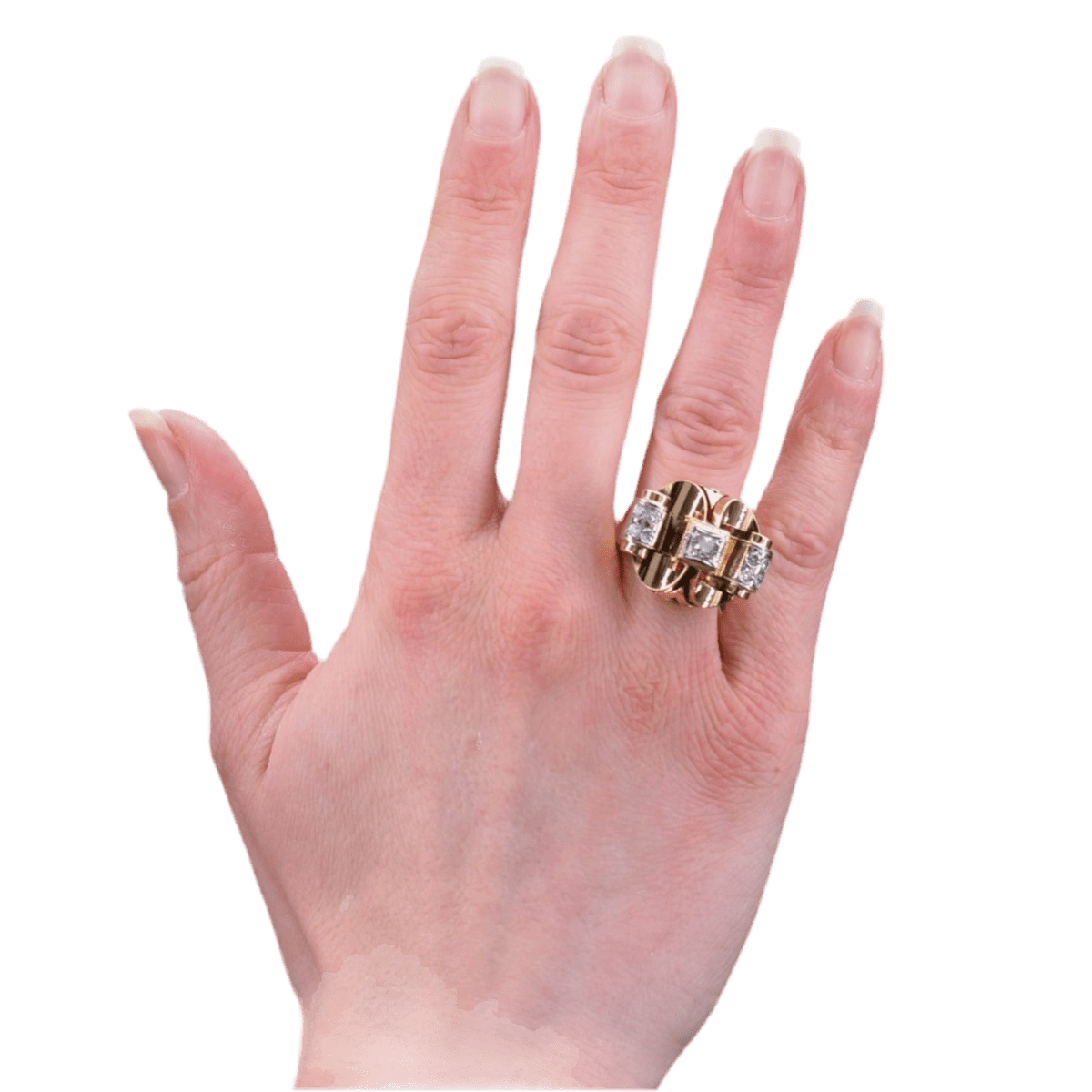 Bague Tank en or jaune, platine et diamants - Castafiore