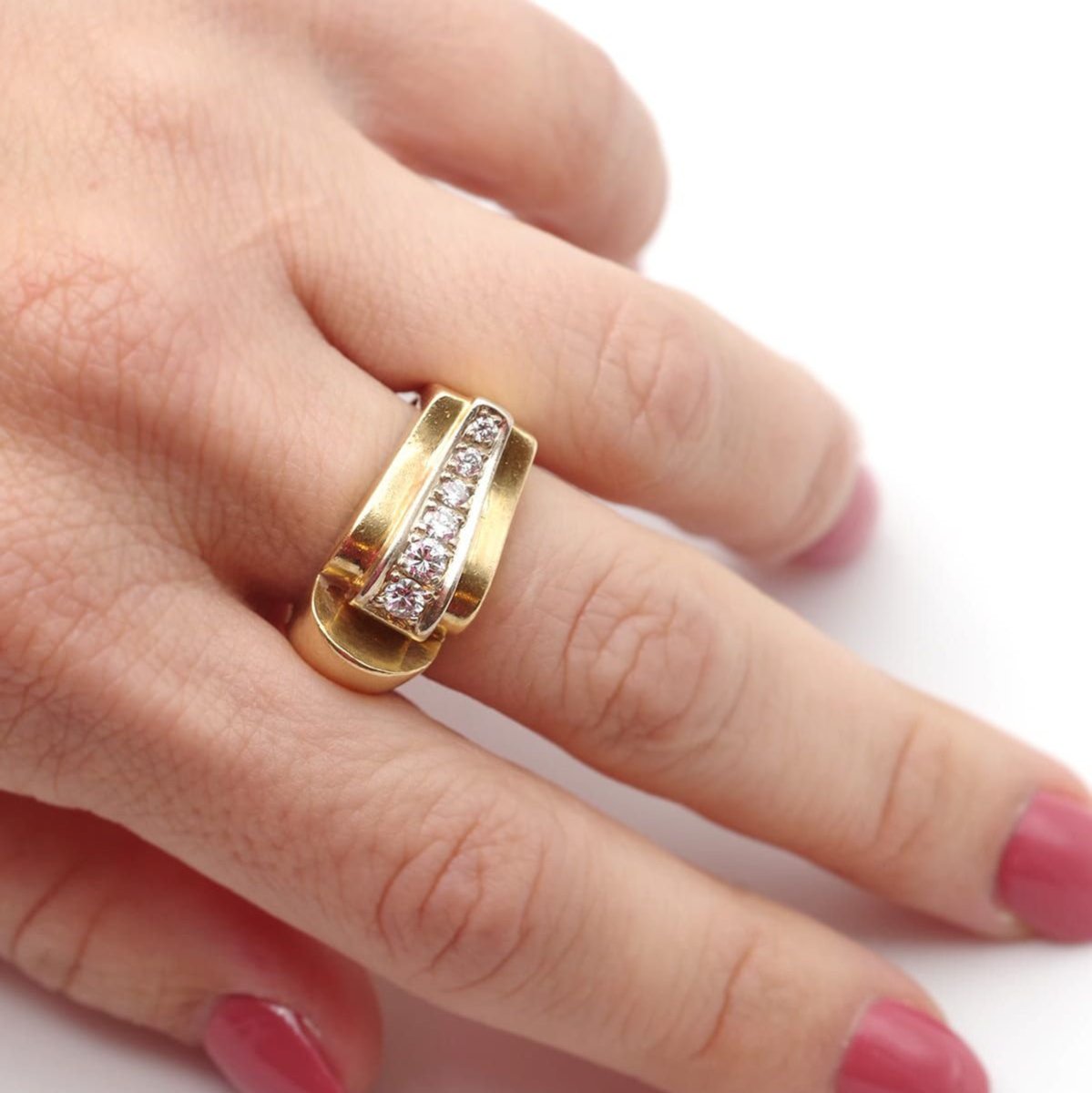 Bague Tank en or jaune, platine et diamants - Castafiore
