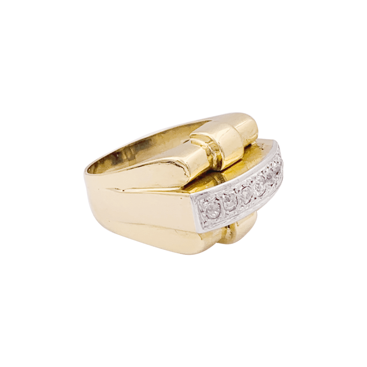 Bague Tank en or jaune, platine et diamants - Castafiore