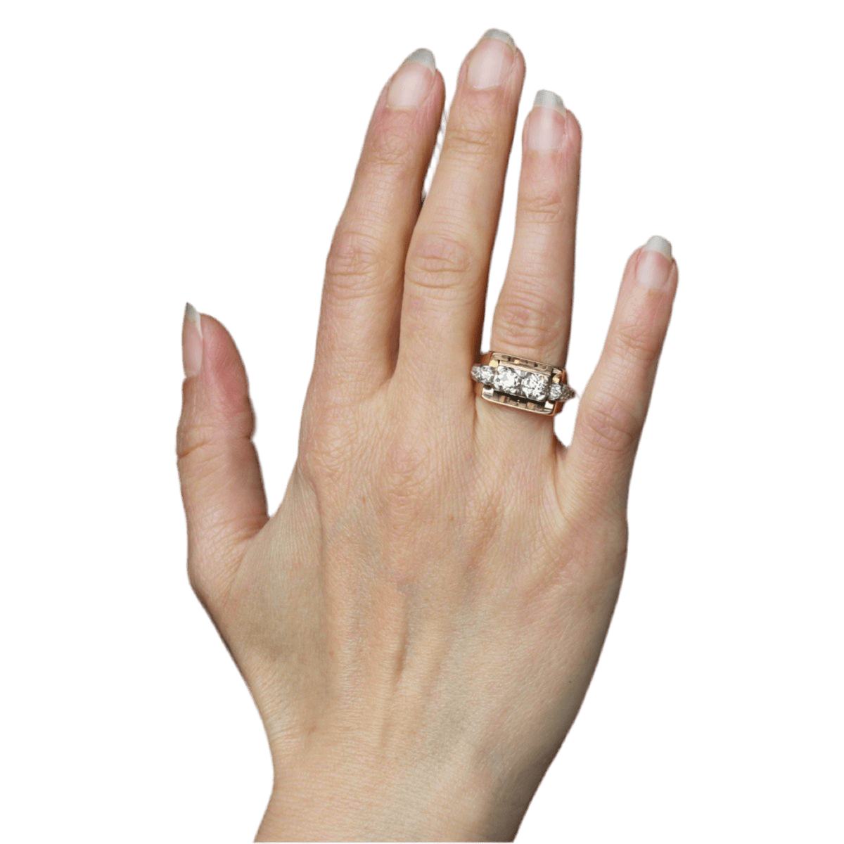 Bague Tank en or jaune, platine et diamants - Castafiore