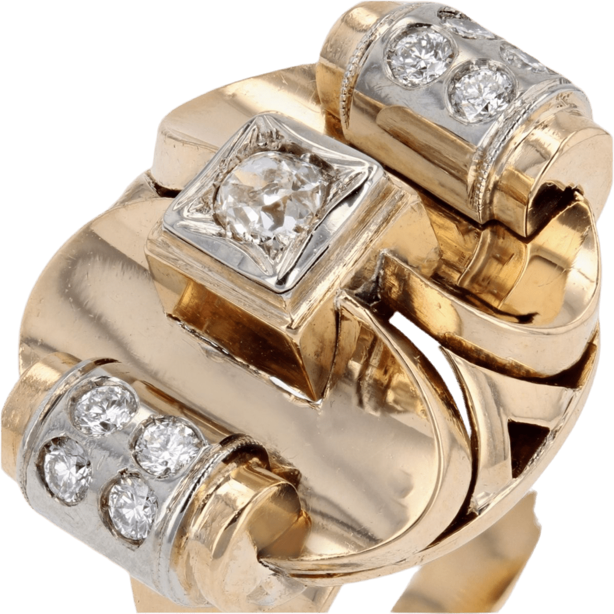 Bague Tank en or jaune, platine et diamants - Castafiore