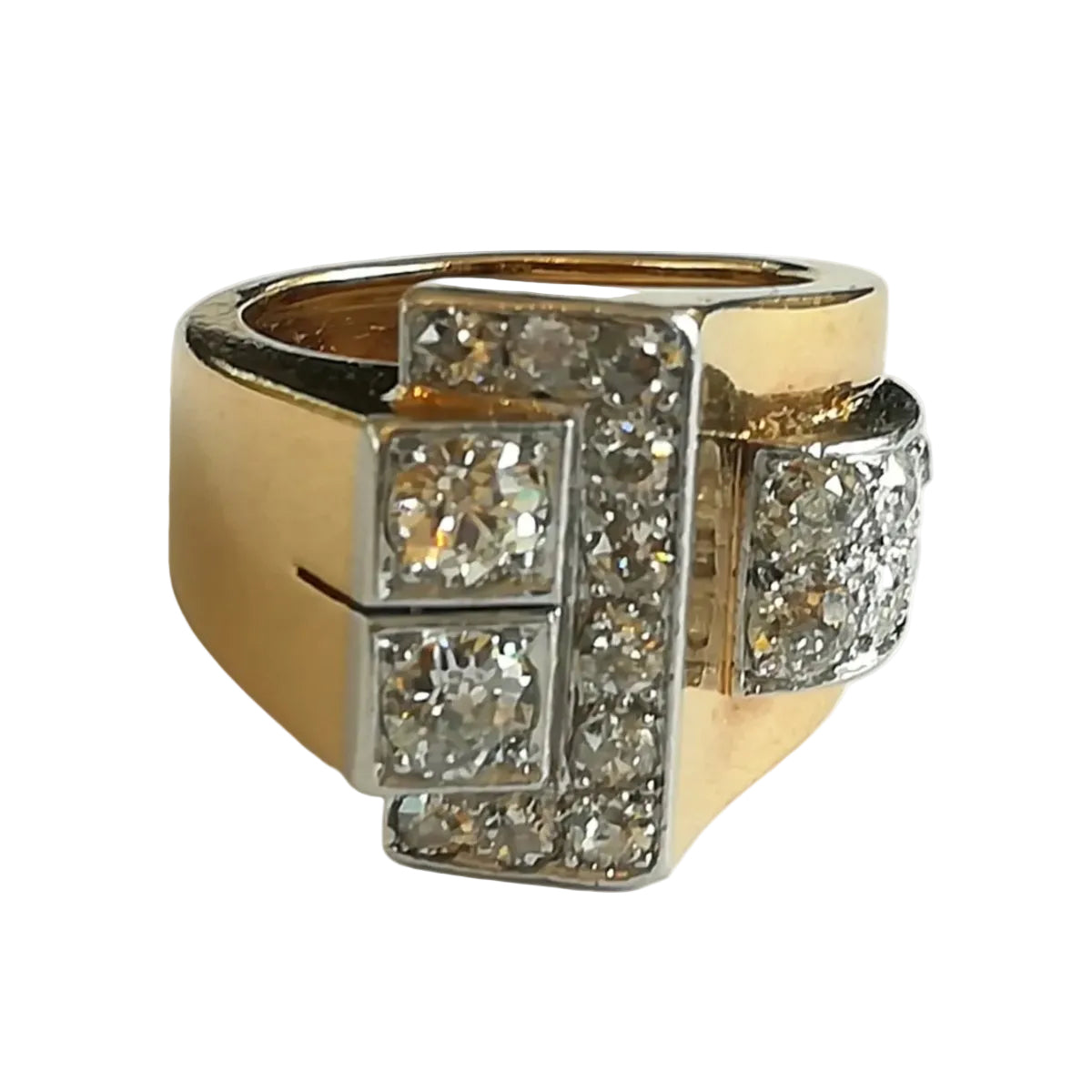 Bague Tank en or jaune, platine et diamants - Castafiore